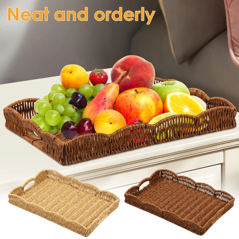 Home Cooking Recipes - Handwoven Rattan Rectangular Serving Tray for