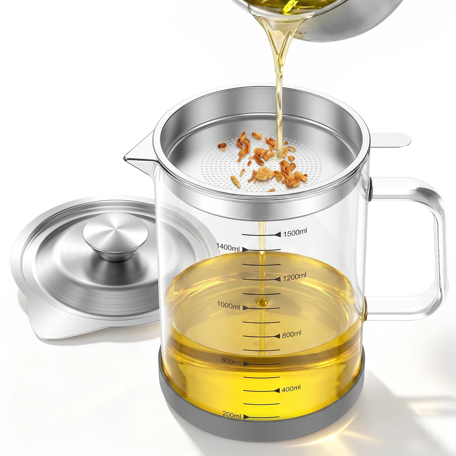 Home Cooking Oil Filter - 1500ML Glass Oil Strainer Pot Cooking