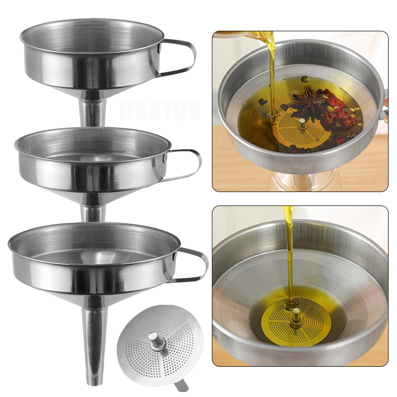 Home Cooking Oil Filter - Stainless Steel Funnel Set Multi‑size Kitchen
