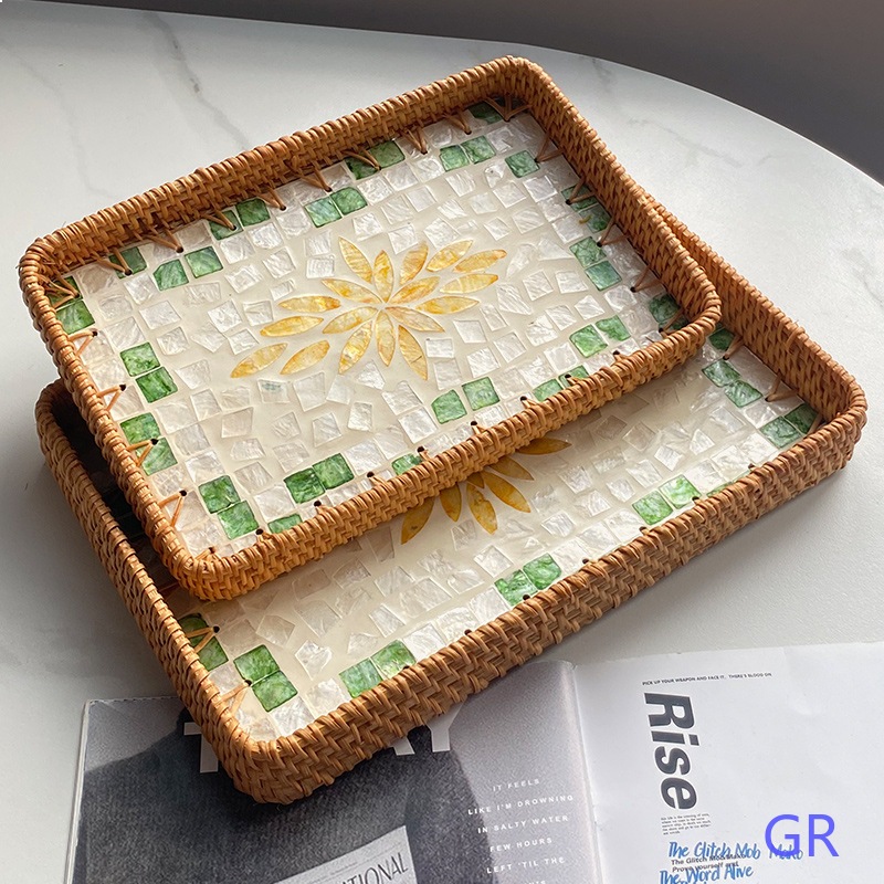 Home Cooking Recipes - Natural Handwoven Rattan Shell Tray for