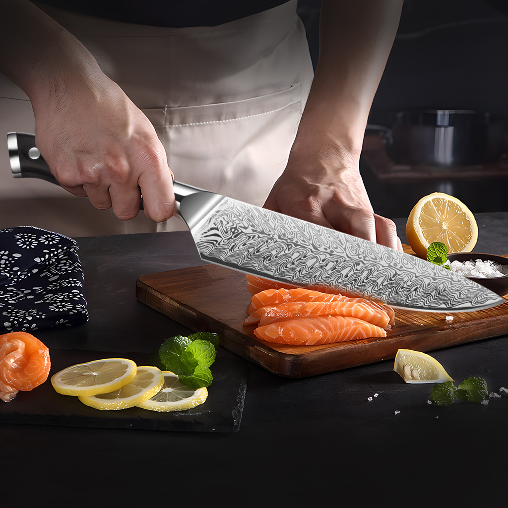 Damascus pattern kitchen knife - Wok Carbon Steel ulasan dan harga