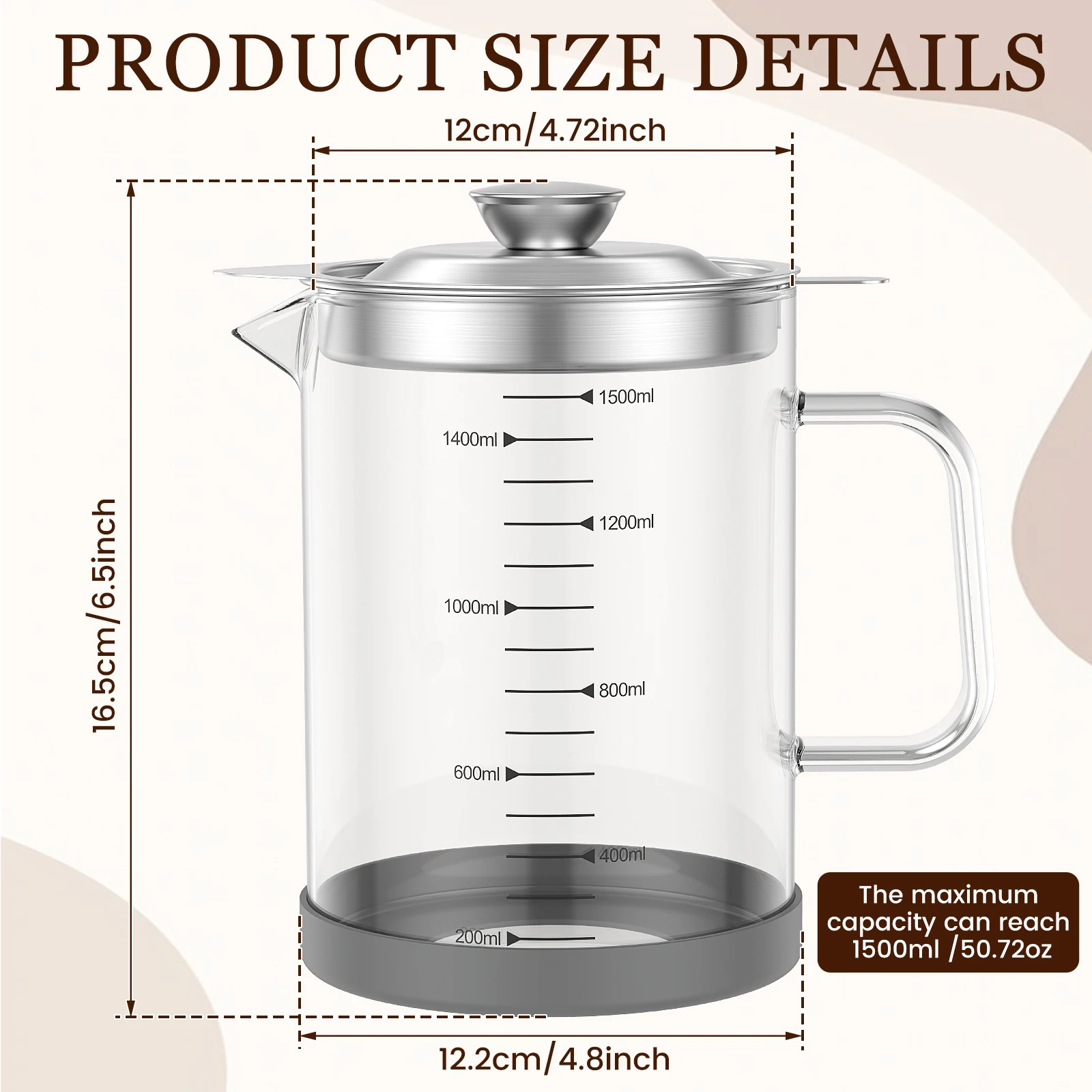 1500ML Glass Oil Strainer Pot  - Home Cooking Oil Filter ulasan dan harga