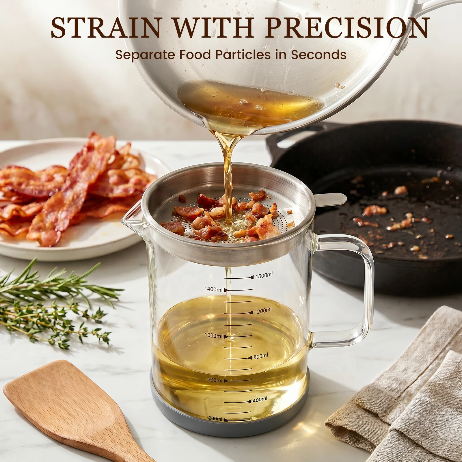 1500ML Glass Oil Strainer Pot  - Home Cooking Oil Filter ulasan dan harga